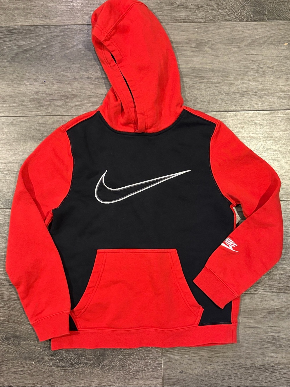 Nike Red and Black Boys Medium Crewneck Hoodie with White Swoosh